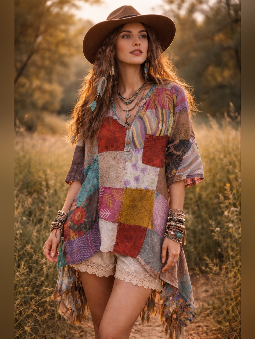 Kathmandu Multicolor Patchwork Short-Sleeve Button-Down Shirt